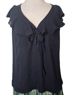 Derek Lam Italy Silk Top Size 4 Black Ruffle Sleeveless Designer Fairy Ethereal